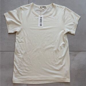 Eterne Fitted Crewneck Cream Women's Short Sleeve Top New with Tags